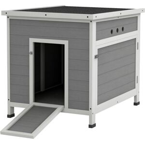 Pawhut - Wooden Duck House, Poultry Coop w/ Double Doors, Openable Roof, Grey