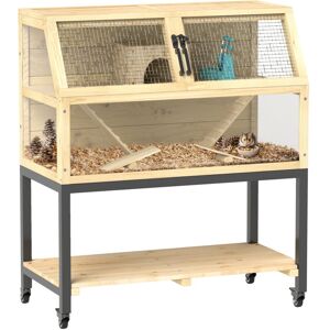 Wooden Hamster Cage with Storage Shelf, Wheels - Pawhut