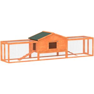 PawHut Rabbit Hutch, Wooden Bunny House w/ Tray & Ramps, for Garden, Orange