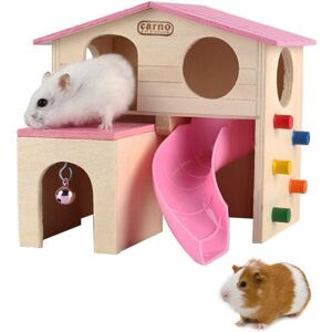 Groofoo - Pet Small Animal Hideout Hamster House with Funny Climbing Ladder Slide Wooden Hut Play Toys Chews for Small Animals Like Dwarf Hamster and