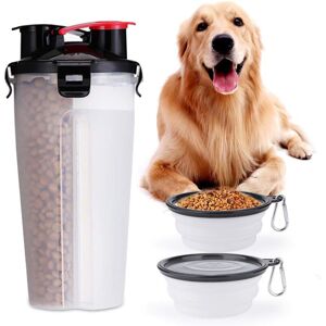 Memkey - Portable Water Bottle and Food Container 2 in 1 with 2 Collapsible Bowls for Dogs, Cats, Puppies, Puppy, Water Dispenser for Car Travel,