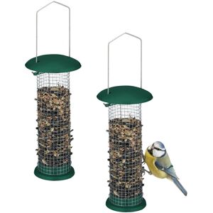2x Bird Feeders for Hanging, Feeding Stations, Safe from Predators, Easy to Refill, Metal Net, 33x10cm, Green - Relaxdays