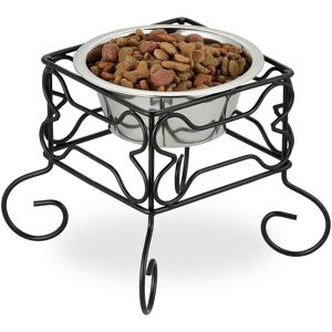 Relaxdays - Dog Bowl, Elevated Feeding Stand, 700 ml Volume, Iron & Stainless Steel, hwd: 19 x 22 x 22 cm, Black/Silver
