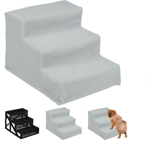 Relaxdays - Dog Stairs, 3 Steps, Pets Access Ramp, Climbing Aid Bed, Sofa & Car, Max. 33 kg, 30x35x45 cm, Grey