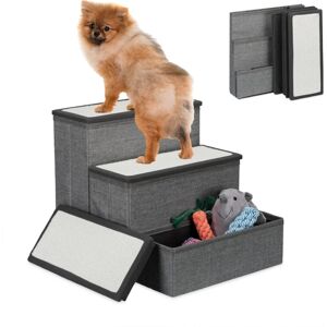 Relaxdays - Dog Stairs, 3 Steps, with Storage, for Cats & Pets, hwd: 39 x 40 x 49 cm, for Bed & Sofa, Folding, Grey/White