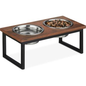 Relaxdays - raised dog bowl set, double dog dishes, 2 stainless steel water bowls, high feeder stand, cats, 1000ml, nature