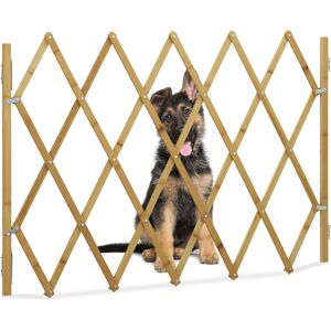 Relaxdays - Retractable Dog Gate, Wooden Pet Barrier for Door & Stairs, Extendable Width max. 116.5cm, h: 82.5cm, Natural