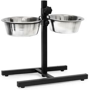 Relaxdays Stainless Steel Feeding Bowl, Set of 2, Height-Adjustable Stand, for Dogs, Non-Slip, 42 x 46 x 27 cm, Silver