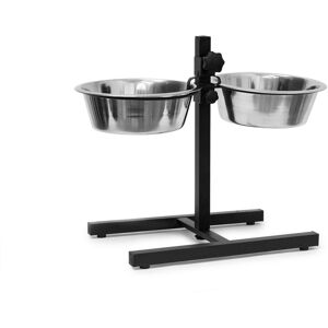 Relaxdays Stainless Steel Feeding Bowl, Set of 2, Height-Adjustable Stand, for Dogs, Non-Slip, 42 x 53 x 26 cm, Silver