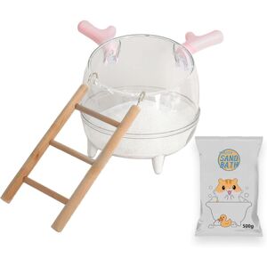 Groofoo - Sand Bath Container,Easy Clean Plastic Bowl, Small Pet Large Dust Bathing House with Bath Sand and Staircases, Bathrub Cage Accessorie for