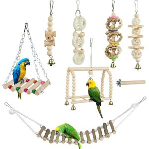 LINGHHANG 8 Piece Bird Toy Set Parrot Chew Toys, Hanging Bells, Bird Cage Swing for Finches, Small Parakeets and More