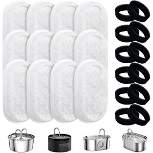 Sollbry - Cat Water Fountain Filter, 12 Pcs Filters + 12 Pcs Water Fountain Sponges Replacement Filters, Filter Hair, Activated Carbon Three Layers