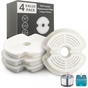 Sollbry - Filter for Water Fountain for Cats Pet Dogs, Suitable for Stainless Steel Cat/Dog Fountain, Triple Filtration (4 Pieces)