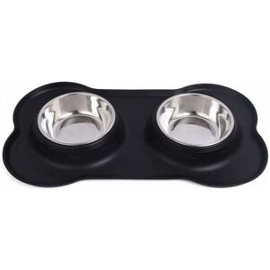 Cyslmuk - L)Stainless Steel Non-Slip Pet Bowl, Spill Proof and No Spill Silicone Dog Bowl