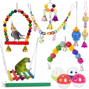 CYSLMUK 12Pcs Parrot Toy Bird Chew Toy Swing Set, Colorful Bird Toy Swing, Bridge Ladder, Hanging Bell Toy, Bird Chew Toy CYSLMUK 12Pcs Parrot Toy Bird Chew Toy Swing Set, Colorful Bird Toy Swing, Bridge Ladder, Hanging Bell Toy, Bird Chew Toy