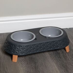 SAMUEL ALEXANDER 16cm x 9cm Grey Plastic Raised Double Pet Bowl Feeding Station with Stand SAMUEL ALEXANDER 16cm x 9cm Grey Plastic Raised Double Pet Bowl Feeding Station with Stand