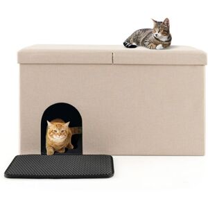 COSTWAY 3-in-1 Cat Litter Box Enclosure Hidden Cat Washroom Ottoman Shoe Bench Flip-up COSTWAY 3-in-1 Cat Litter Box Enclosure Hidden Cat Washroom Ottoman Shoe Bench Flip-up