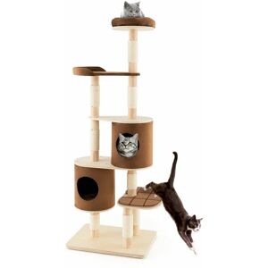 Costway - 6-Tier Cat Tree 190 cm Rubber Wood Cat Tower Furniture w/ Sisal Scratching Posts Costway - 6-Tier Cat Tree 190 cm Rubber Wood Cat Tower Furniture w/ Sisal Scratching Posts
