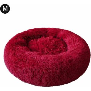 Hoopzi - 60cm Round Dog and Cat Basket Soft Comfortable Plush Donut Cat Warm Fluffy Puppy Bed for Winter Sleeping - wine red Hoopzi - 60cm Round Dog and Cat Basket Soft Comfortable Plush Donut Cat Warm Fluffy Puppy Bed for Winter Sleeping - wine red