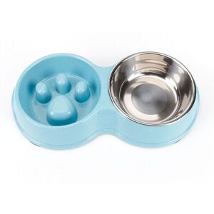 Blue Double Pet Feeder, Slow Feeder, Interactive Pet Feeder, Stainless Steel, Non-Slip Ymyny Blue Double Pet Feeder, Slow Feeder, Interactive Pet Feeder, Stainless Steel, Non-Slip Ymyny