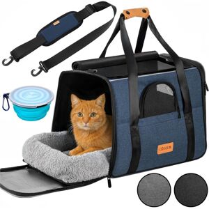 Cadoca - Pet Transport Box for Cats or Small Dogs up to 20 kg Foldable Carrying Bag with Shoulder Strap & Bowl Breathable Comfortable Reversible Cadoca - Pet Transport Box for Cats or Small Dogs up to 20 kg Foldable Carrying Bag with Shoulder Strap & Bowl Breathable Comfortable Reversible