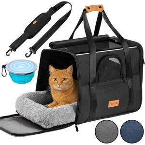 Cadoca - Pet Transport Box for Cats or Small Dogs up to 20 kg Foldable Carrying Bag with Shoulder Strap & Bowl Breathable Comfortable Reversible Cadoca - Pet Transport Box for Cats or Small Dogs up to 20 kg Foldable Carrying Bag with Shoulder Strap & Bowl Breathable Comfortable Reversible