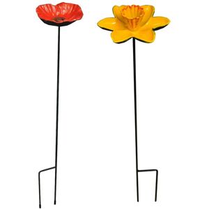 Selections - Cast Iron Daffodil & Poppy Bird Feeder Flower Dish Set Selections - Cast Iron Daffodil & Poppy Bird Feeder Flower Dish Set