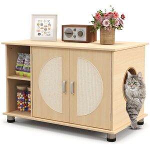 Costway - Cat Litter Box Enclosure Hidden Cat Washroom Furniture w/ Storage Costway - Cat Litter Box Enclosure Hidden Cat Washroom Furniture w/ Storage