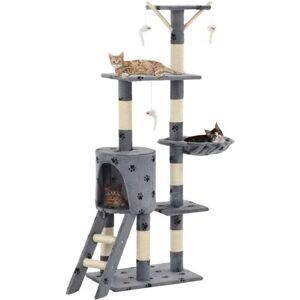 Cat Tree with Sisal Scratching Posts 138 cm Grey Paw Prints vidaXL Cat Tree with Sisal Scratching Posts 138 cm Grey Paw Prints vidaXL