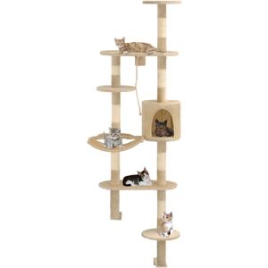 Cat Tree with Sisal Scratching Posts Wall Mounted 194 cm Beige vidaXL Cat Tree with Sisal Scratching Posts Wall Mounted 194 cm Beige vidaXL