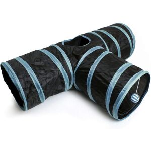 Linghhang - Cat Tunnel Collapsible Tunnel, Interactive Cat Toy 3 Channel Rabbit Tunnel, with Dangling Ball - Indoor/Outdoor - Black/Blue Trim Linghhang - Cat Tunnel Collapsible Tunnel, Interactive Cat Toy 3 Channel Rabbit Tunnel, with Dangling Ball - Indoor/Outdoor - Black/Blue Trim