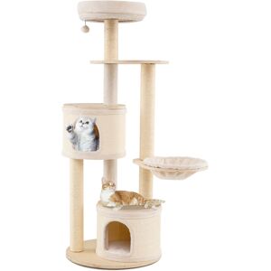 COSTWAY 152CM Tall Cat Tree Wooden Kitten Tower w/Sisal Scratching Posts-Natural COSTWAY 152CM Tall Cat Tree Wooden Kitten Tower w/Sisal Scratching Posts-Natural