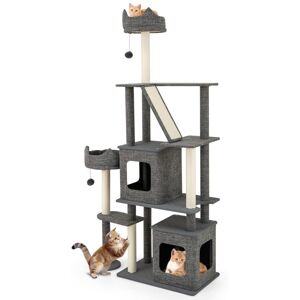 COSTWAY 180CM Tall Cat Tree Multi-Level Large Cat Tower w/ Scratching Posts-Gray COSTWAY 180CM Tall Cat Tree Multi-Level Large Cat Tower w/ Scratching Posts-Gray
