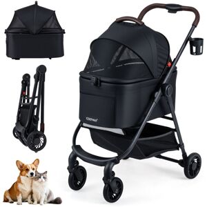 COSTWAY 3-in-1 Pet Stroller Foldable Dog Cart with Removable Carrier Black COSTWAY 3-in-1 Pet Stroller Foldable Dog Cart with Removable Carrier Black