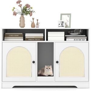 COSTWAY Cat Litter Box Enclosure for 2 Cats Hidden Cat Washroom Furniture-White COSTWAY Cat Litter Box Enclosure for 2 Cats Hidden Cat Washroom Furniture-White