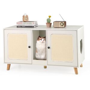COSTWAY Cat Litter Box Enclosure Hidden Cat Washroom Furniture-White COSTWAY Cat Litter Box Enclosure Hidden Cat Washroom Furniture-White
