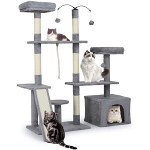 COSTWAY Cat Tree 136cm Gray Multi Tier Playhouse with Scratching Posts Ramp Condo Grey COSTWAY Cat Tree 136cm Gray Multi Tier Playhouse with Scratching Posts Ramp Condo Grey