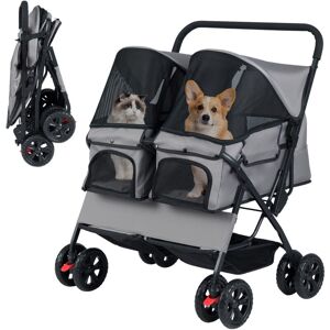 COSTWAY Foldable Pet Stroller Double Dog Jogger 2 Seat Carrier Adjustable Sunshade Removable Grey COSTWAY Foldable Pet Stroller Double Dog Jogger 2 Seat Carrier Adjustable Sunshade Removable Grey