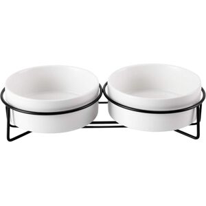Csparkv - 28.5×14.5×7cm)White+White Raised Cat Bowl, Ceramic Cat Water Bowl with Metal Stand, Double Anti-Spill Bowl, 2x400ml Csparkv - 28.5×14.5×7cm)White+White Raised Cat Bowl, Ceramic Cat Water Bowl with Metal Stand, Double Anti-Spill Bowl, 2x400ml