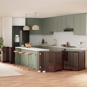 vidaXL Dog Gate with Door Foldable 12 Panels Brown - Dog Gate vidaXL Dog Gate with Door Foldable 12 Panels Brown - Dog Gate