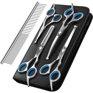 MEMKEY Dog Grooming Scissors, 5-Piece Pet Grooming Tool Set Made of Titanium Coated Stainless Steel, Thinning/Straight/Curved Scissors and Comb, Blue MEMKEY Dog Grooming Scissors, 5-Piece Pet Grooming Tool Set Made of Titanium Coated Stainless Steel, Thinning/Straight/Curved Scissors and Comb, Blue
