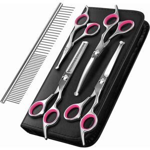 WOIYIC Dog Grooming Scissors, 5 Pcs Titanium Coated Stainless Steel Pet Grooming Tools Set, Thinning/Straight/Curved Shears and Comb, Pink WOIYIC Dog Grooming Scissors, 5 Pcs Titanium Coated Stainless Steel Pet Grooming Tools Set, Thinning/Straight/Curved Shears and Comb, Pink
