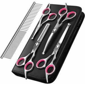 Memkey - Dog Grooming Scissors, 5-Piece Pet Grooming Tool Set Titanium Coated Stainless Steel Thinning/Straight/Curved Scissors and Comb - Pink Memkey - Dog Grooming Scissors, 5-Piece Pet Grooming Tool Set Titanium Coated Stainless Steel Thinning/Straight/Curved Scissors and Comb - Pink