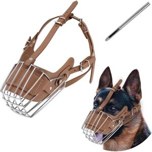 SNQ Dog Muzzle, Metal Dog Basket, Adjustable Breathable Leather Leash, Suitable for Large and Medium Dogs (Brown L) SNQ Dog Muzzle, Metal Dog Basket, Adjustable Breathable Leather Leash, Suitable for Large and Medium Dogs (Brown L)