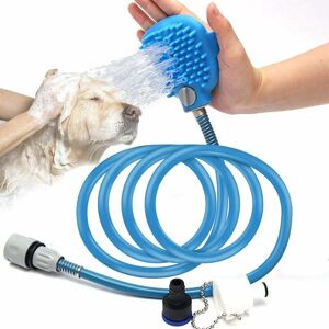 GROOFOO 2 in 1 Dog Shower Head with Brush for Dog and Cat Grooming Brushes Massage for Large Outdoor Bath for Small Pet (2.5m, Blue) GROOFOO 2 in 1 Dog Shower Head with Brush for Dog and Cat Grooming Brushes Massage for Large Outdoor Bath for Small Pet (2.5m, Blue)