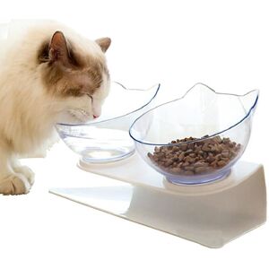 AOUGO Double Cat Bowl with Raised Support, Domestic Cat Bowl, 15° Angled Non-Slip Feeder, Protects Cervical Vertebrae, Removable Pet Bowl AOUGO Double Cat Bowl with Raised Support, Domestic Cat Bowl, 15° Angled Non-Slip Feeder, Protects Cervical Vertebrae, Removable Pet Bowl