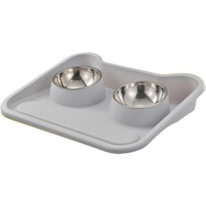 Groofoo - Double Cat Bowls, Raised Food Feeder for Cats and Dogs, Pet Food Container for Small Puppy, Flat Basic Spill Proof Cat Water Bowls (Grey) Groofoo - Double Cat Bowls, Raised Food Feeder for Cats and Dogs, Pet Food Container for Small Puppy, Flat Basic Spill Proof Cat Water Bowls (Grey)