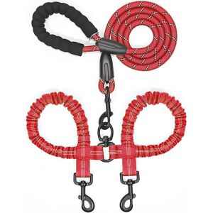 Lune - Double Dog Leash, 360 Swivel No Tangle Walking Leash, Shockproof Bungee, Red, (25-150 lbs) Lune - Double Dog Leash, 360 Swivel No Tangle Walking Leash, Shockproof Bungee, Red, (25-150 lbs)