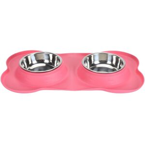 Groofoo - Double Pet Bowls Rustproof Stainless Steel Dog Water Food Bowls tpr Base Cat Double Food Bowls for Home Indoors Roseate Groofoo - Double Pet Bowls Rustproof Stainless Steel Dog Water Food Bowls tpr Base Cat Double Food Bowls for Home Indoors Roseate