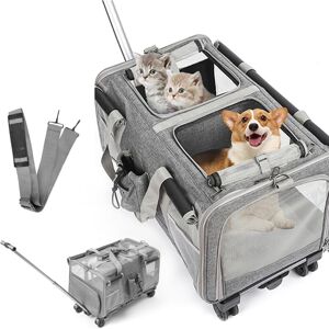 CATHERINE Extra-large pet carrier bag with two compartments and wheels for cats/dogs, foldable and removable carrier box for 2 cats up to 20 kg, large CATHERINE Extra-large pet carrier bag with two compartments and wheels for cats/dogs, foldable and removable carrier box for 2 cats up to 20 kg, large